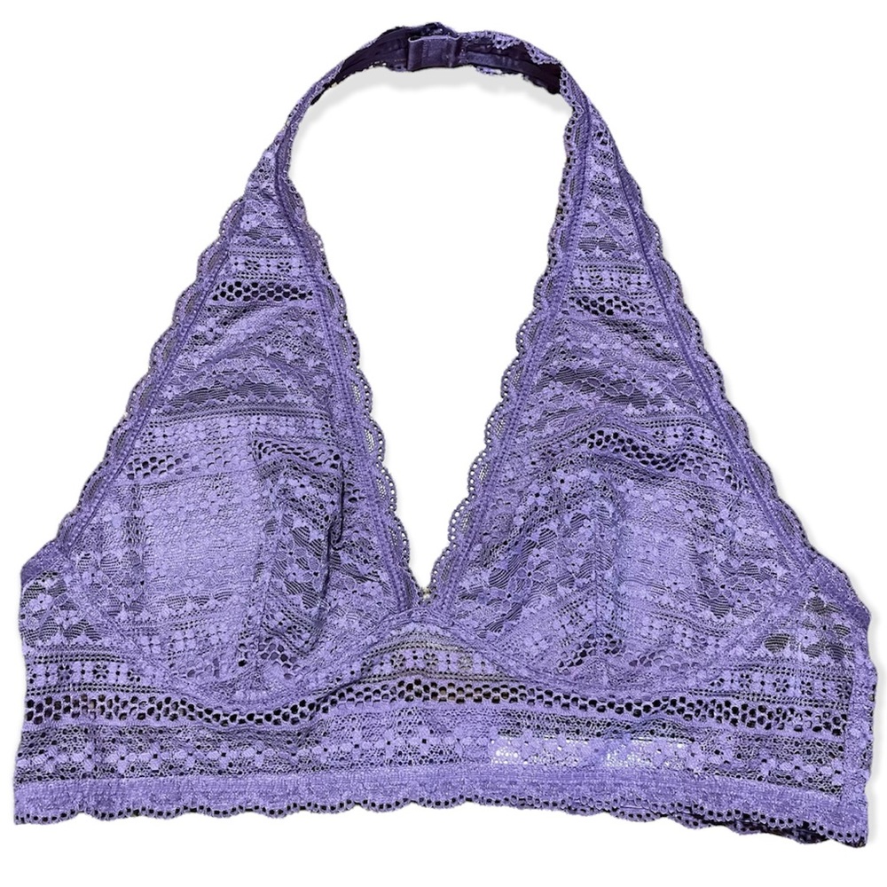 Victoria’s Secret Floral Lace Lilac Halter Bralette Sz L